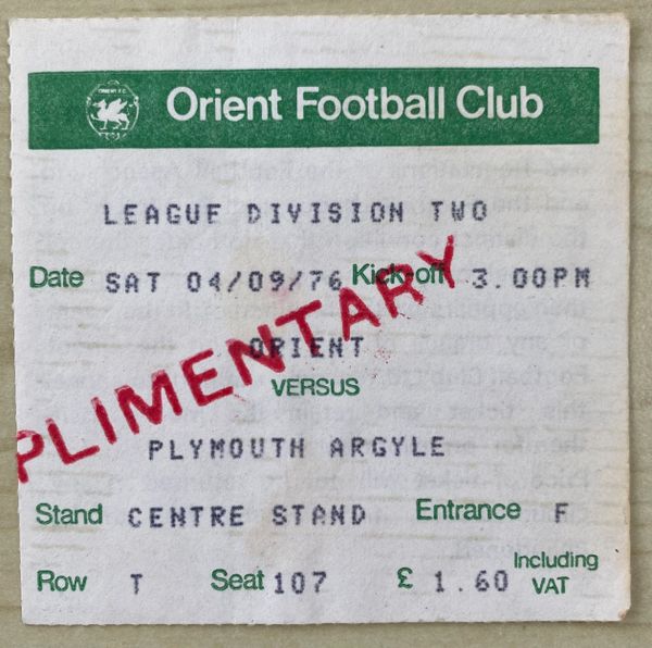 1976/77 ORIGINAL DIVISION TWO TICKET ORIENT V PLYMOUTH ARGYLE