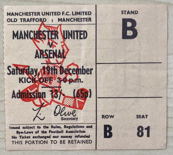 1970/71 ORIGINAL DIVISION ONE TICKET MANCHESTER UNITED V ARSENAL