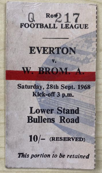 1968/69 ORIGINAL DIVISION ONE TICKET EVERTON V WEST BROMWICH ALBION