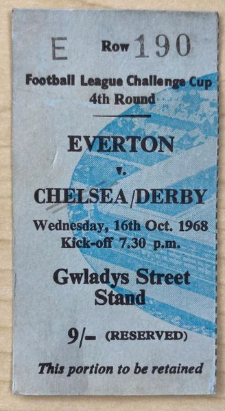 1968/69 ORIGINAL LEAGUE CUP 4TH ROUND TICKET EVERTON V DERBY COUNTY