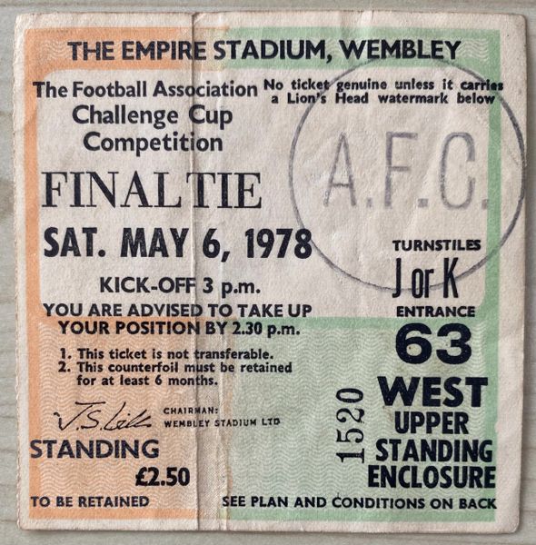 1978 ORIGINAL FA CUP FINAL TICKET ARSENAL V IPSWICH TOWN JK 63 WEST (ARSENAL ALLOCATION)