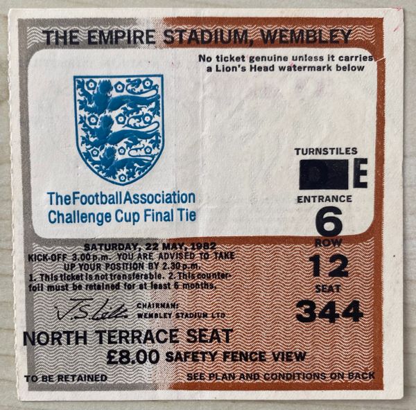 1982 ORIGINAL FA CUP FINAL TICKET TOTTENHAM V QUEENS PARK RANGERS E6 12 344 (NORFOLK FA ALLOCATION)