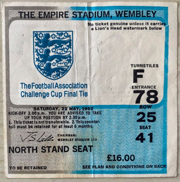 1982 ORIGINAL FA CUP FINAL TICKET TOTTENHAM V QUEENS PARK RANGERS F78 25 41