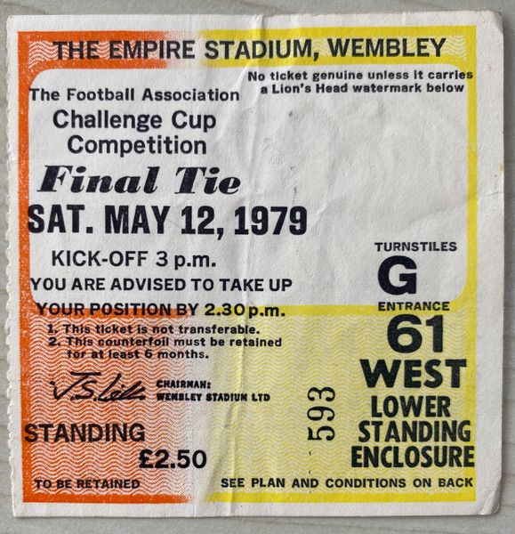 1979 ORIGINAL FA CUP FINAL TICKET MANCHESTER UNITED V ARSENAL G61 593 (MAN UTD ALLOCATION)