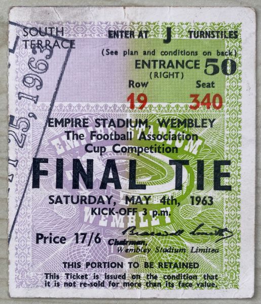 1963 ORIGINAL FA CUP FINAL TICKET LEICESTER CITY V MANCHESTER UNITED J50 19 340