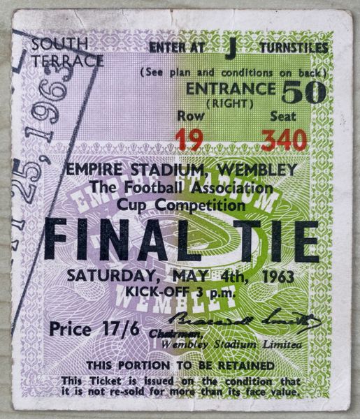 1963 ORIGINAL FA CUP FINAL TICKET LEICESTER CITY V MANCHESTER UNITED J50 19 340