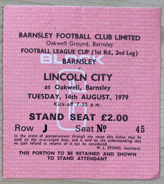 1979/80 ORIGINAL LEAGUE CUP 1ST ROUND 2ND LEG TICKET BARNSLEY V LINCOLN CITY