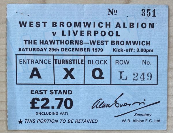 1979/80 ORIGINAL DIVISION ONE TICKET WEST BROMWICH ALBION V LIVERPOOL