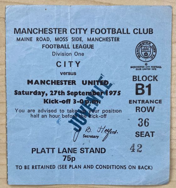 1977/78 ORIGINAL DIVISION ONE TICKET MANCHESTER CITY V MANCHESTER UNITED