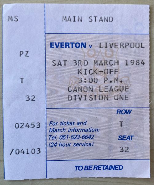 1983/84 ORIGINAL DIVISION ONE TICKET EVERTON V LIVERPOOL