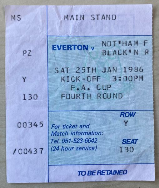 1985/86 ORIGINAL FA CUP 4TH ROUND TICKET EVERTON V BLACKBURN ROVERS