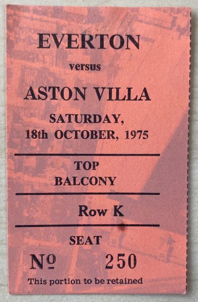 1975/76 ORIGINAL DIVISION ONE TICKET EVERTON V ASTON VILLA