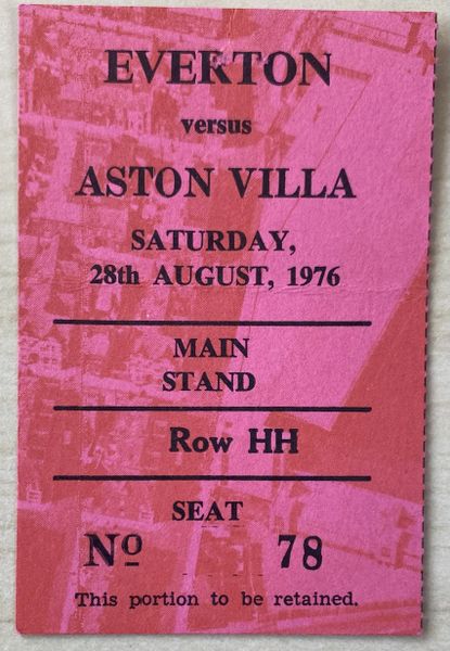 1976/77 ORIGINAL DIVISION ONE TICKET EVERTON V ASTON VILLA