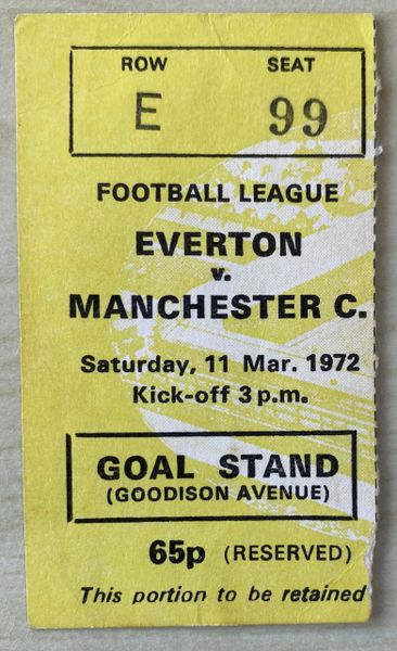 1971/72 ORIGINAL DIVISION ONE TICKET EVERTON V MANCHESTER CITY