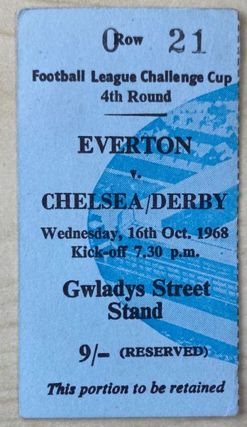 1968/69 ORIGINAL LEAGUE CUP 4TH ROUND TICKET EVERTON V DERBY COUNTY