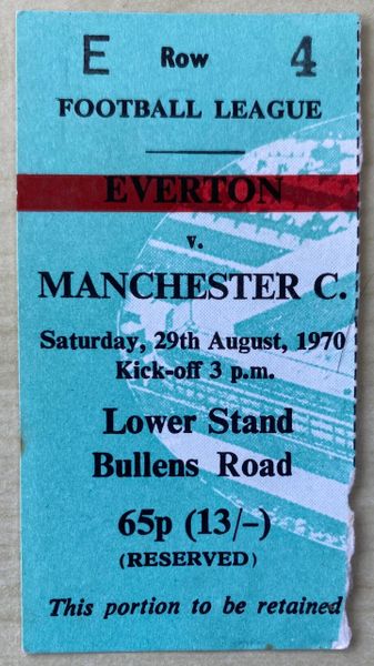 1970/71 ORIGINAL DIVISION ONE TICKET EVERTON V MANCHESTER CITY