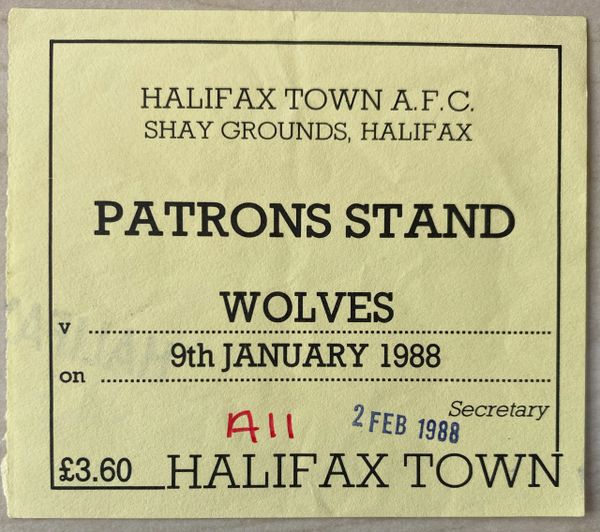 1987/88 ORIGINAL DIVISION FOUR TICKET HALIFAX TOWN V WOLVERHAMPTON WANDERERS