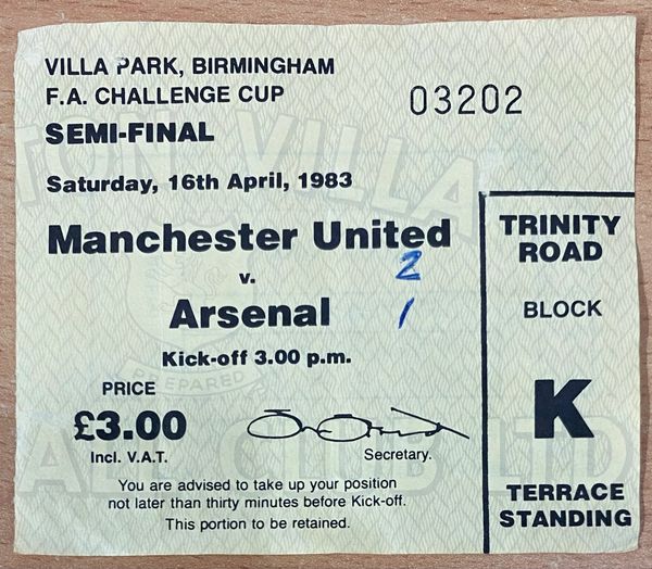 1983 ORIGINAL FA CUP SEMI FINAL TICKET MANCHESTER UNITED V ARSENAL (ARSENAL ALLOCATION)