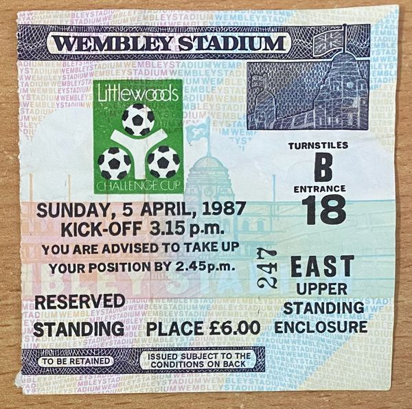 1987 ORIGINAL LITTLEWOODS LEAGUE CUP FINAL TICKET ARSENAL V LIVERPOOL B18 247 (ARSENAL ALLOCATION)