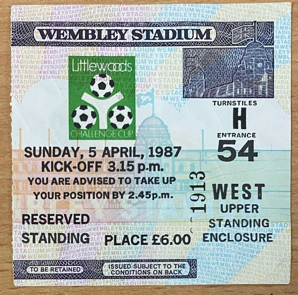 1987 ORIGINAL LITTLEWOODS LEAGUE CUP FINAL TICKET ARSENAL V LIVERPOOL H54 1913 (LIVERPOOL ALLOCATION)