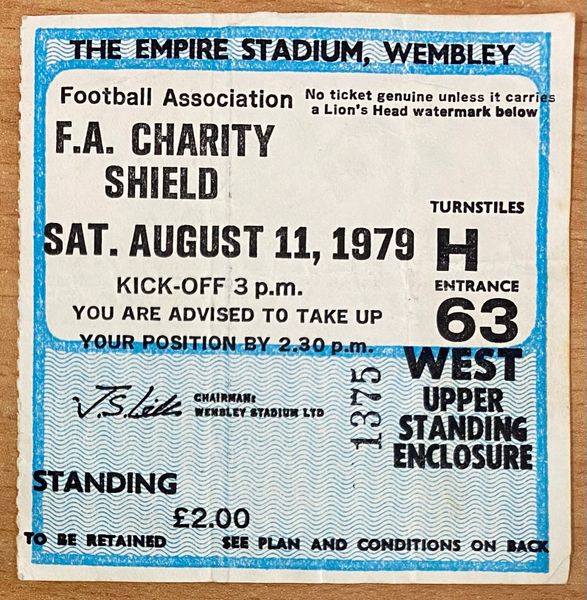 1979 ORIGINAL CHARITY SHIELD TICKET ARSENAL V LIVERPOOL H63 1375 (LIVERPOOL ALLOCATION)