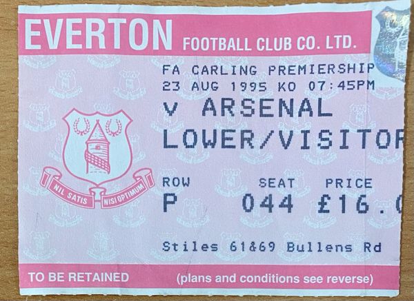 1995/96 ORIGINAL PREMIER LEAGUE TICKET EVERTON V ARSENAL (ARSENAL END)