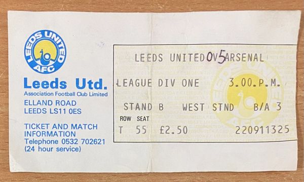 1980/81 ORIGINAL DIVISION ONE TICKET LEEDS UNITED V ARSENAL