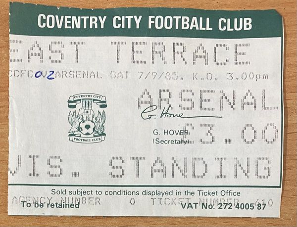 1985/86 ORIGINAL DIVISION ONE TICKET COVENTRY CITY V ARSENAL (VISITORS END)