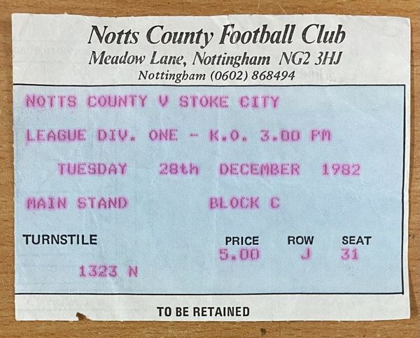 1982/83 ORIGINAL DIVISION ONE TICKET NOTTS COUNTY V STOKE CITY