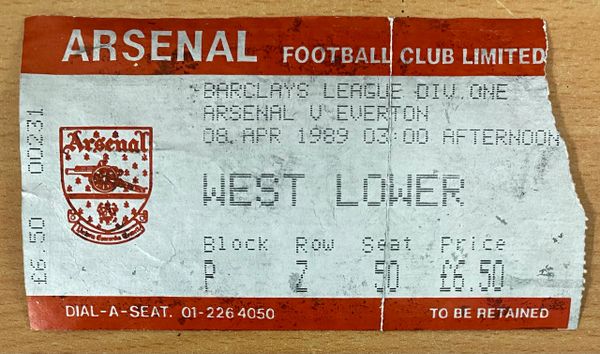 1988/89 ORIGINAL DIVISION ONE TICKET ARSENAL V EVERTON