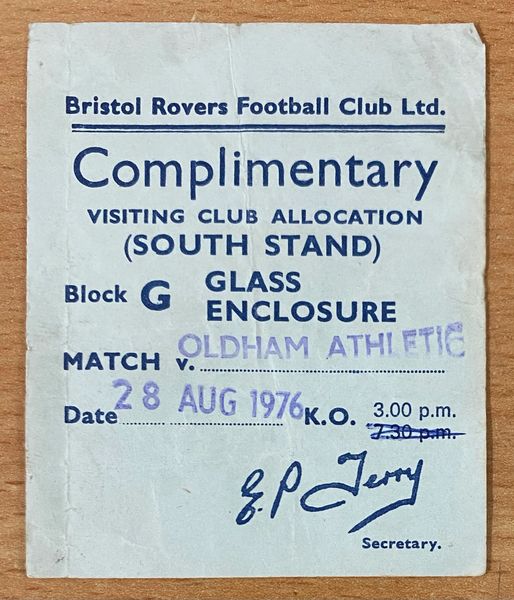 1976/77 ORIGINAL DIVISION TWO TICKET BRISTOL ROVERS V OLDHAM ATHLETIC (VISITORS END)