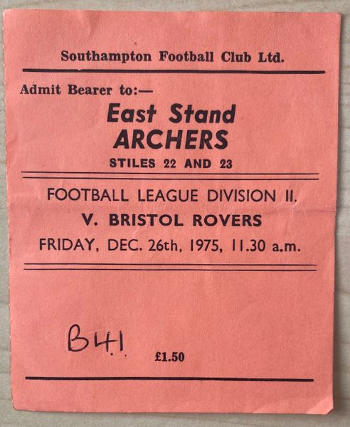 1975/76 ORIGINAL DIVISION TWO TICKET SOUTHAMPTON V BRISTOL ROVERS