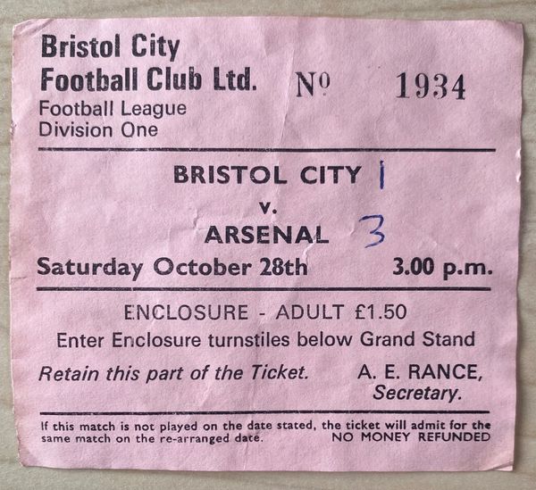 1978/79 ORIGINAL DIVISION ONE TICKET BRISTOL CITY V ARSENAL