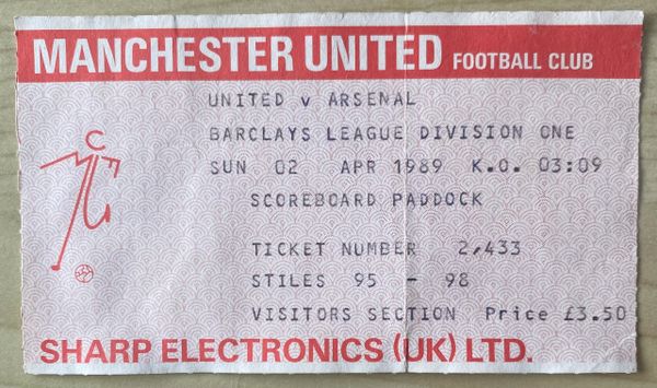 1988/89 ORIGINAL DIVISION ONE TICKET MANCHESTER UNITED V ARSENAL (VISITORS END)