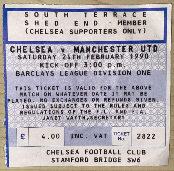 1989/90 ORIGINAL DIVISION ONE TICKET CHELSEA V MANCHESTER UNITED