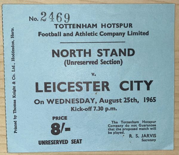 1965/66 ORIGINAL DIVISION ONE TICKET TOTTENHAM HOTSPUR V LEICESTER CITY