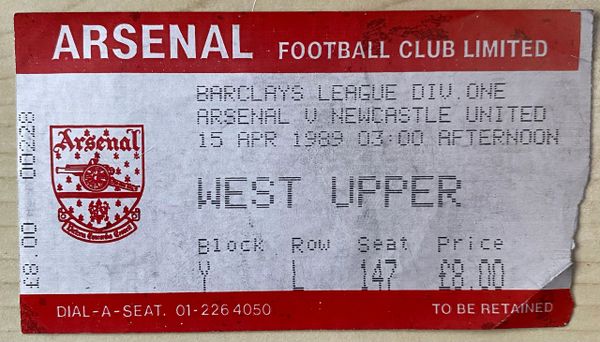 1988/89 ORIGINAL DIVISION ONE TICKET ARSENAL V NEWCASTLE UNITED