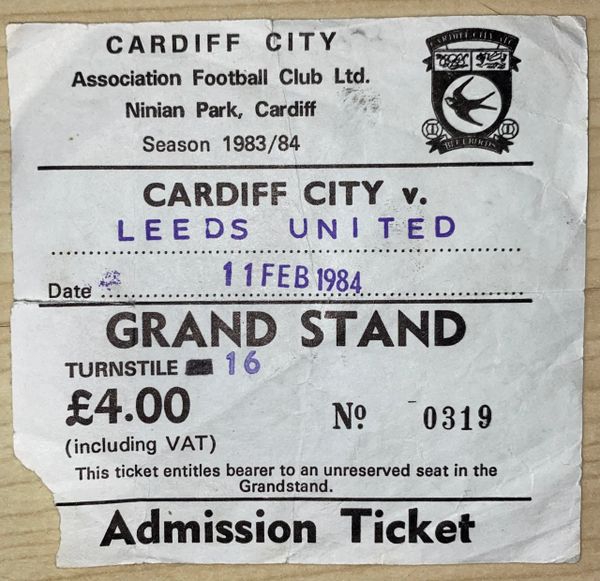 1983/84 ORIGINAL DIVISION TWO TICKET CARDIFF CITY V LEEDS UNITED