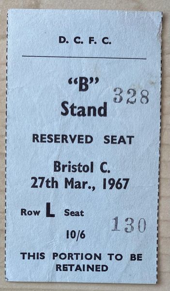 1966/67 ORIGINAL DIVISION TWO TICKET DERBY COUNTY V BRISTOL CITY