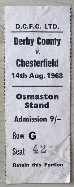 1968/69 ORIGINAL LEAGUE CUP 1ST ROUND TICKET DERBY COUNTY V CHESTERFIELD