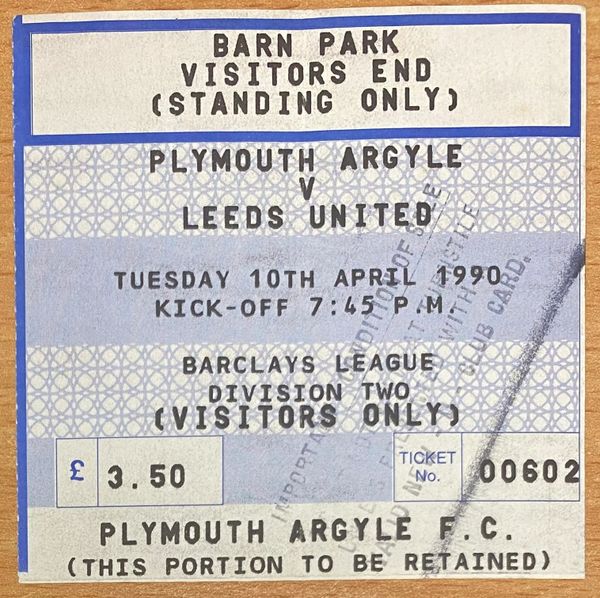 1989/90 ORIGINAL DIVISION TWO TICKET PLYMOUTH ARGYLE V LEEDS UNITED (LEEDS UTD ALLOCATION)