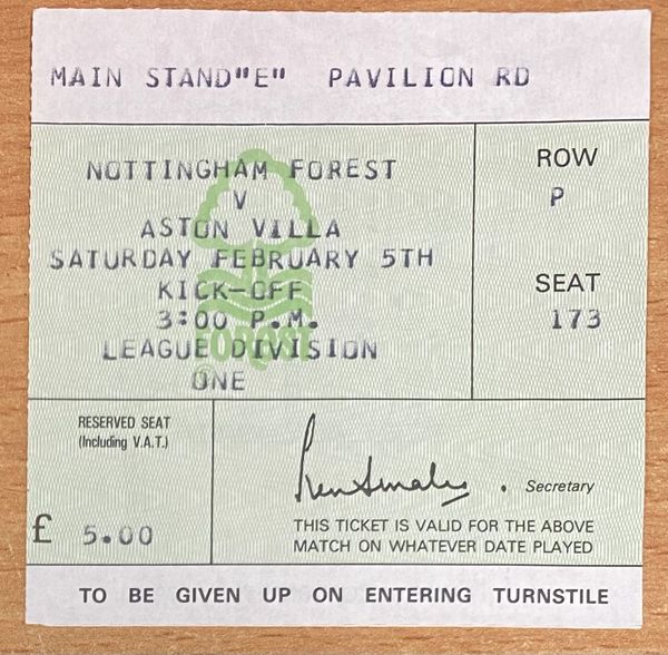 1982/83 ORIGINAL DIVISION ONE TICKET NOTTINGHAM FOREST V ASTON VILLA