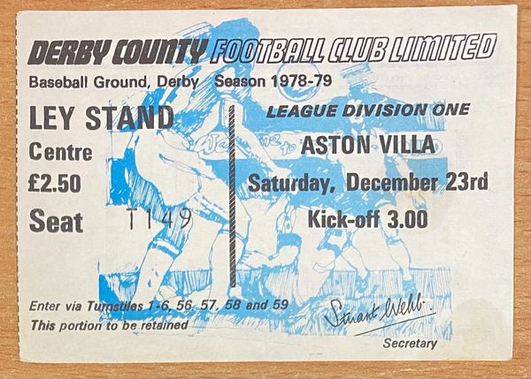 1978/79 ORIGINAL DIVISION ONE TICKET DERBY COUNTY V ASTON VILLA