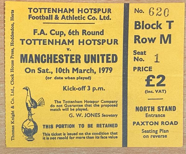 1978/79 ORIGINAL FA CUP 6TH ROUND TICKET TOTTENHAM HOTSPUR V MANCHESTER UNITED