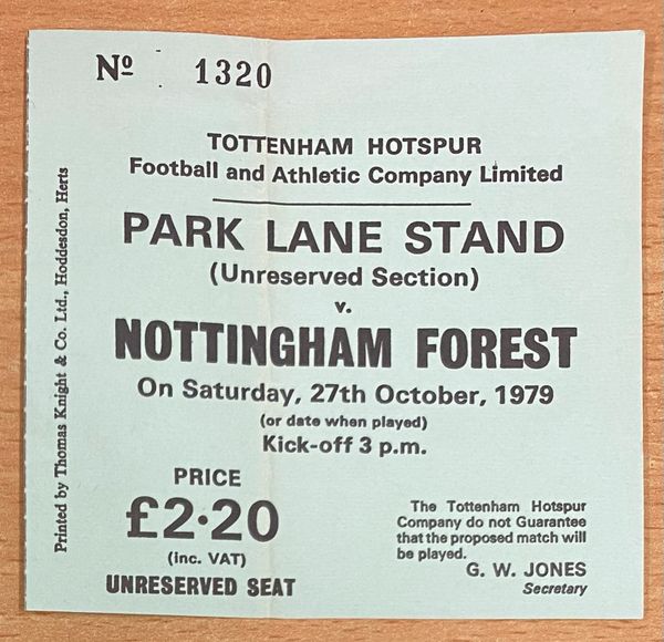 1979/80 ORIGINAL DIVISION ONE TICKET TOTTENHAM HOTSPUR V NOTTINGHAM FOREST