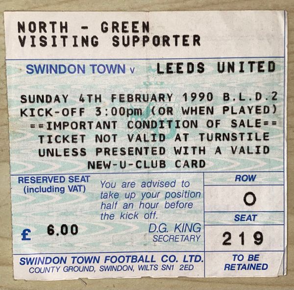 1989/90 ORIGINAL DIVISION TWO TICKET SWINDON TOWN V LEEDS UNITED (LEEDS UTD ALLOCATION)