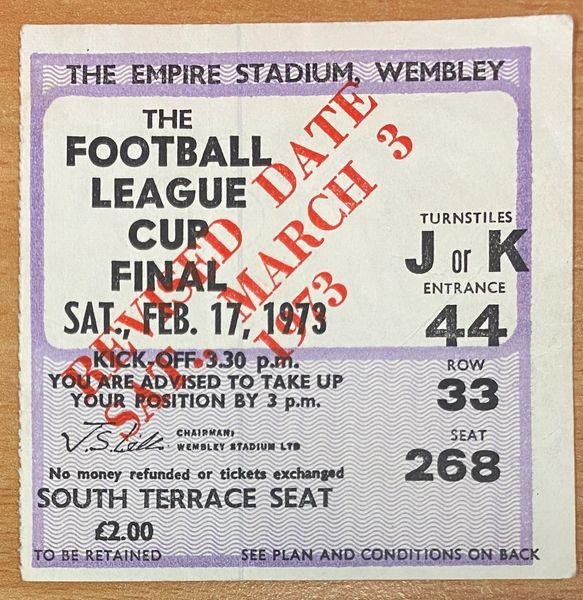 1973 ORIGINAL LEAGUE CUP FINAL TICKET TOTTENHAM HOTSPUR V ASTON VILLA