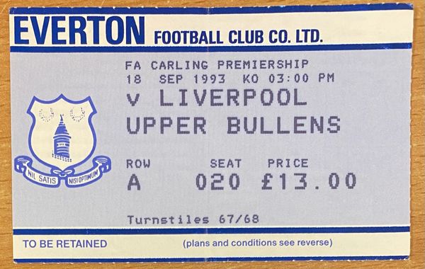 1993/94 ORIGINAL FA PREMIERSHIP TICKET EVERTON V LIVERPOOL