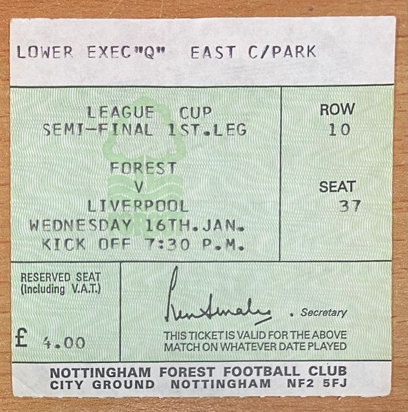 1979/80 ORIGINAL SEMI FINAL LEAGUE CUP SEMI FINAL 1ST LEG TICKET NOTTINGHAM FOREST V LIVERPOOL