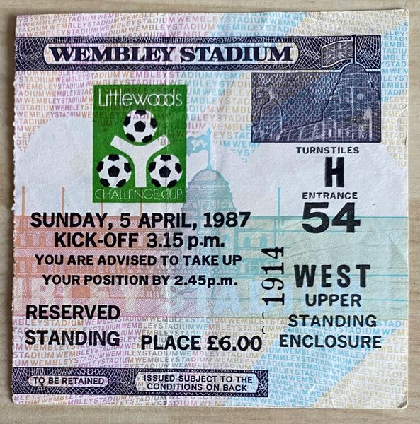 1987 ORIGINAL LITTLEWOODS LEAGUE CUP FINAL TICKET ARSENAL V LIVERPOOL H54 1913 (LIVERPOOL ALLOCATION)